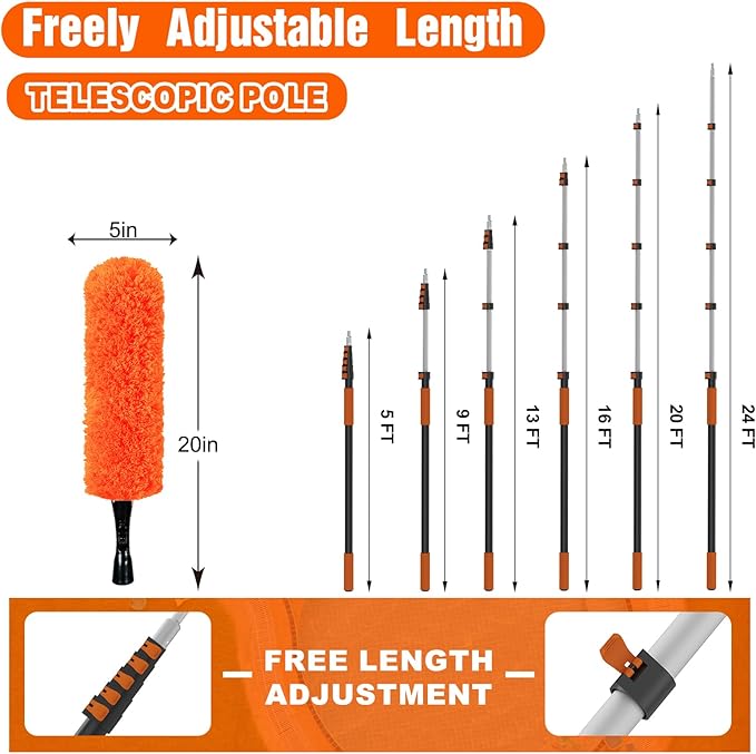 30FT Reach Duster Cleaner Kit, Dusters for Cleaning with Extension Pole, Baseboard & Wall and Window Cleaner Mop for Fan Blades, High Ceiling and Cobweb