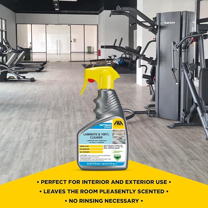 FILA Surface Care Solutions, SOFTWASH SPRAY, Laminate Floor Cleaner and Luxury Vinyl Floor Cleaner, No Rinsing Required for Floor Cleaning, Keeps SPC Floor Looking New, Does not dull Vinyl Tile, 24oz