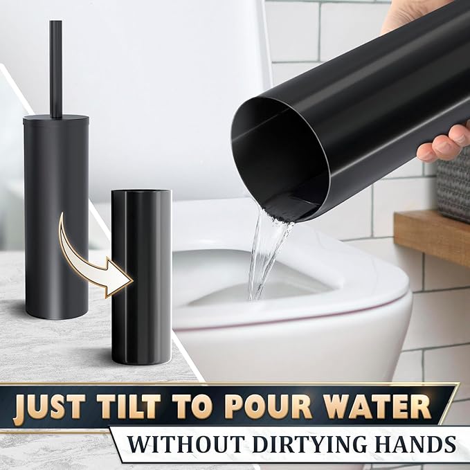 2 PCS Black Toilet Brush and Holder Set - Scratch Resistant Black Toilet Bowl Brush and Holder with Soft Bristles Replaceable Head, Protection from Splashes, and Compact Design - for Cleaning