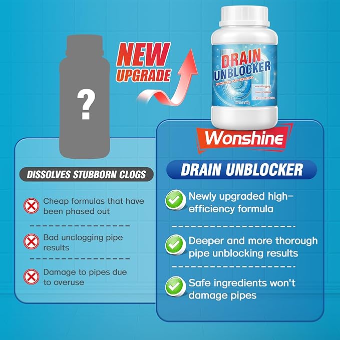 Drain Clog Remover, Powerful Sink Drain Cleaner Powder, Fast Removes Clogs, Hair, Grease & Soap Scum, for Pipes Home Use 260g