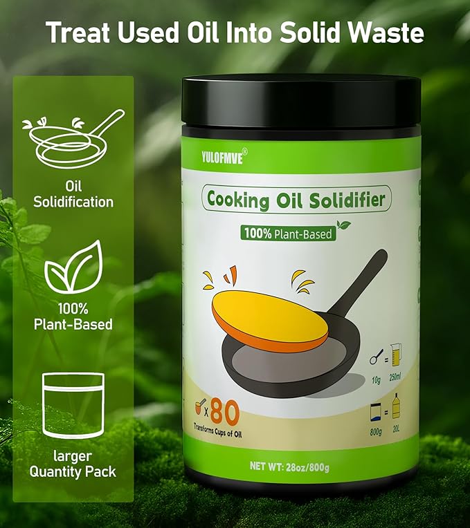 Cooking Oil Solidifier Powder, Solidifies Up to 80 Cups from Mess, 100% Plant-Based Used Oil Solidifying Powder, Grease Hardener Disposal for Kitchen