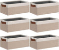 GhvyenntteS Small Fabric Storage Bins 6 Pack, 11.8" x 7.87" x 5.11" Storage Basket with Leather Handles, Closet Storage Bins for Shelves, Storage Baskets for Shelves, DVD Storage (Pink/White)