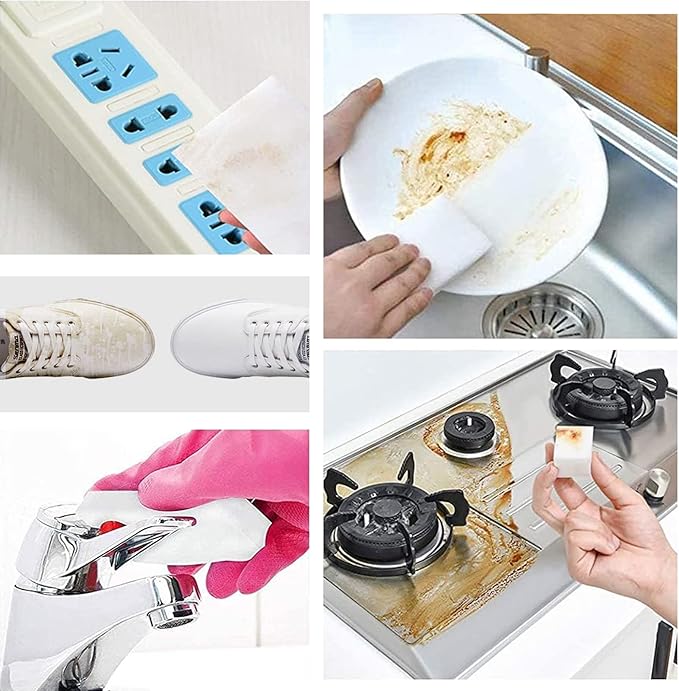 100Pack Magic Sponge Eraser | Premium Melamine Sponge Foam | Multi-Functional Household Cleaning Sponge for Kitchen, Sink, Bathrooms, Walls, Vehicles, Shoes | No Scratch Cleaning Pads