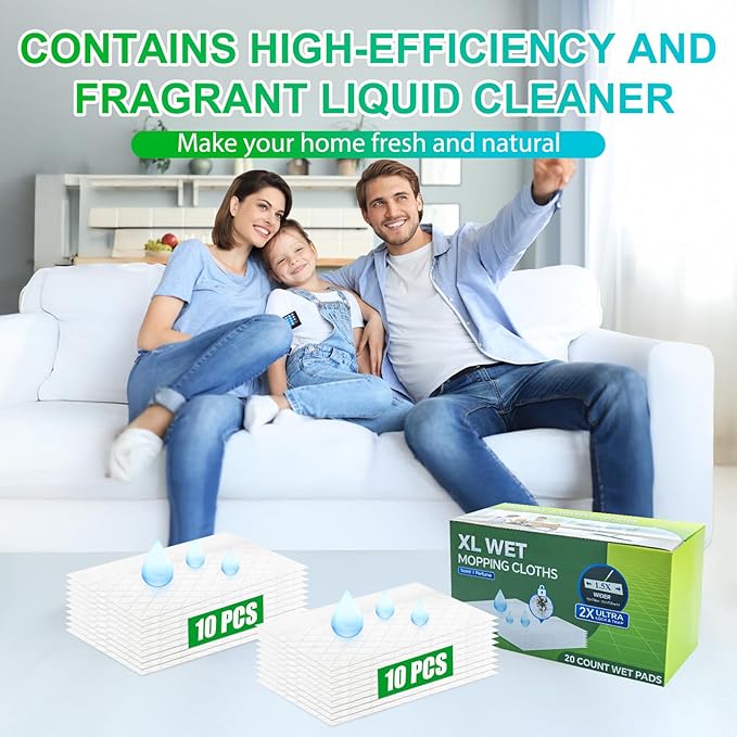 20 Count XL Wet Mopping Cloths for Swiffer Sweeper XL Mop - Disposable X-Large Wet Pad Refills - Multi-Surface Wet Wipes Mopping Pads Refill for Floor Cleaning.（Only Pads, not Including mop）
