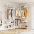 L3 Industrial Pipe Closet Organizer System, Wall Mounted Clothes Rack Clothing Racks with 4 Telescopic Rods & 6 Shelves , Heavy Duty Closet System in Wardrobe Closet (White)