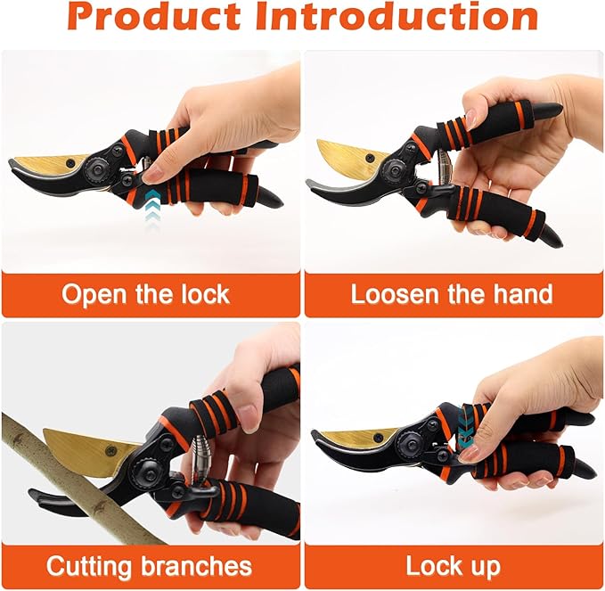 Garden Shears, Pruning Clippers, Professional Straight Blade Hand Shears Heavy Duty, Hedge Shears, 8" Hand Clippers with Rubberized Handles, Plant Trimming Scissors for Gardening, Shrub