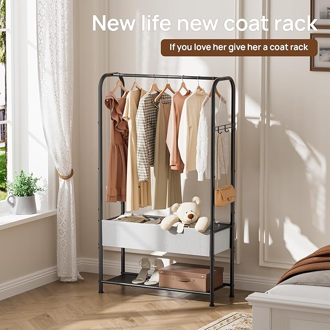 Golpart Freestanding Metal Garment Rack - Heavy Duty Coat & Clothes Hanger for Hanging/Drying, Portable Closet Storage for Laundry Room/Bedroom, Black