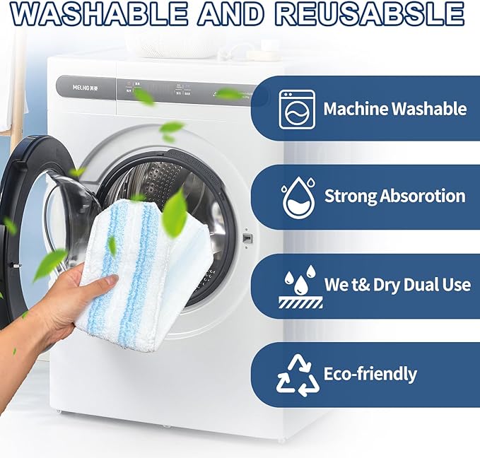H2prO Mop Pads Replacements Compatible with Flat Mop System, Replace Mop Heads for Mop, Machine Washable Reusable Microfiber Pad Refills for Floor Cleaning (6 Pack)