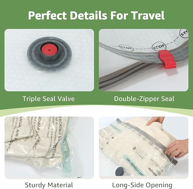 Vacuum Bags for Travel with Rechargeable air Pump, 3 Sizes Vacuum Seal Bags for Clothing, Space-Saving Compression Storage Bags for Travel & Closet Organization (9)