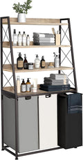Herture Laundry Basket, 3 Section Laundry Hamper with 4 Tiers Shelf, Pull-Out and Removable Laundry Bags, Large 3 x 15.87 Gallons, for Laundry Room Bathroom Greige PF05XLZ