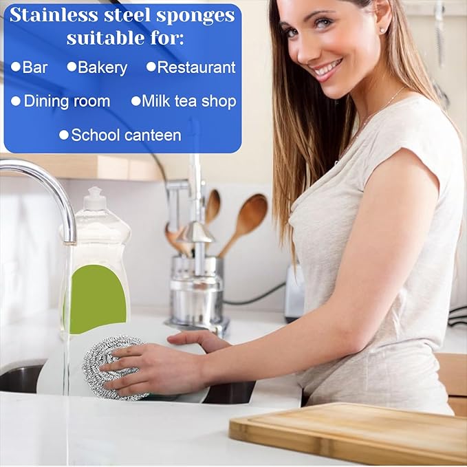 100 Pcs Stainless Steel Scouring Pads Heavy-Duty Metal Sponge Scrubbers for Kitchen & Grill Cleaning, Rust-Resistant Steel Wool for Pots, Pans, Oven 2.5"x1.5"