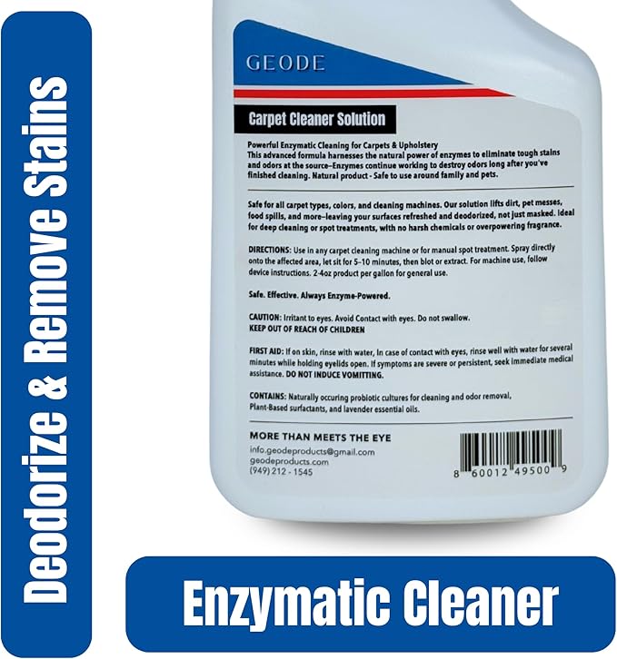 GEODE Carpet Cleaner Solution for Machines – Enzyme Carpet Cleaner & Deodorizer for Deep Cleaning, Pet Stain & Odor Remover, Non-Toxic Concentrated Formula for Carpet Cleaning Machines (32 Oz)