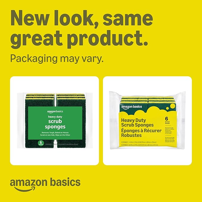 Amazon Basics Heavy Duty Sponges, Yellow/Green, 12-Pack (2 Packs of 6), Packaging May Vary
