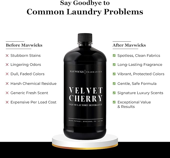 Laundry Liquid Detergent (Velvet Cherry) - 32 Oz Laundry Perfume Bottle for Men & Women, Stain & Odor Remover, Deep Clean, Long-Lasting Fragrance and Freshness for All Fabrics