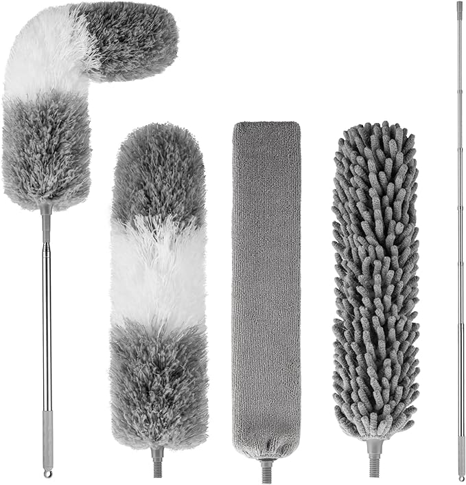 Dusters for Cleaning,Microfiber Duster Feather Duster with Extension Pole,4PCS Ceiling Fan Cleaner Duster,Long Duster Extended Handle,Blind Cleaner Dusting
