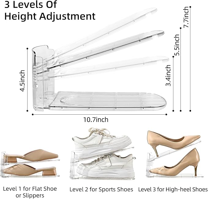 12 Pack Shoe Slots Organizer Adjustable Level Shoe Stacker Holder Storage Space Saving Sneakers Display Tray Rack for Closet