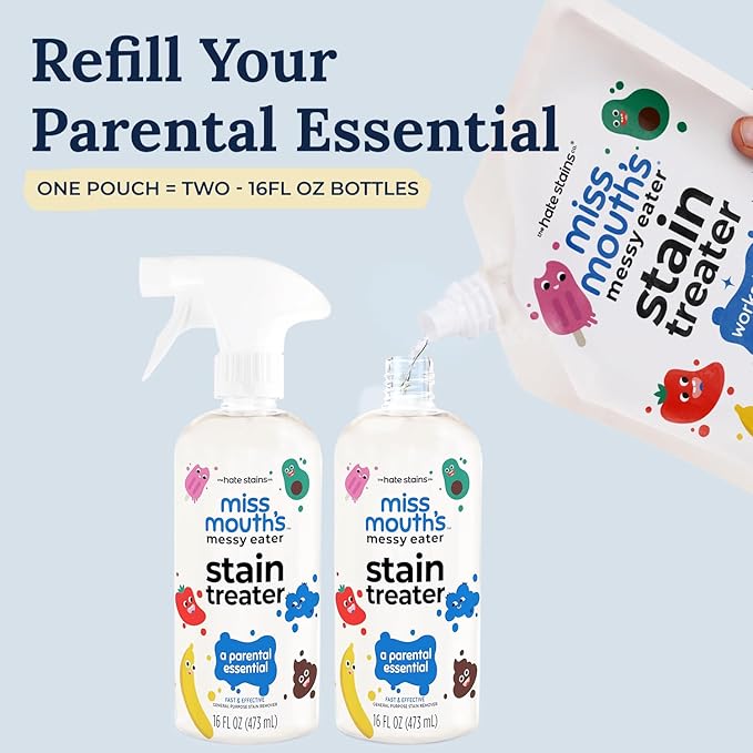 Miss Mouth's Messy Eater Stain Treater - 32oz Refill - Newborn & Baby Essentials - No Dry Cleaning Food, Grease, Coffee Off Laundry, Underwear, Fabric