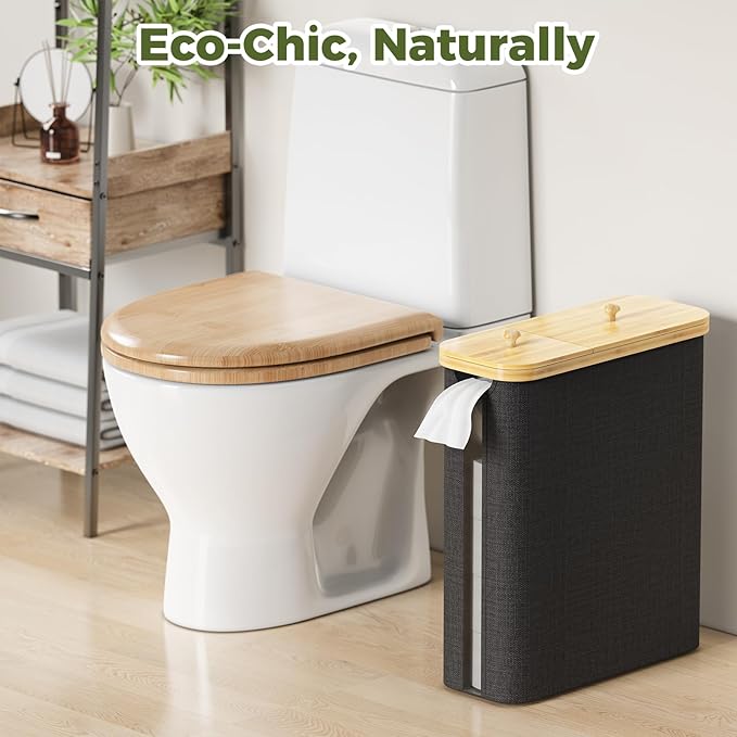 42L Toilet Paper Basket with Bamboo Lid, Toilet Paper Storage with Toilet Paper Holder & Non-Slip Mat for Bathroom Organizer, Holds up to 19 Regular Rolls or 14 Mega Rolls, Collapsible & Stackable
