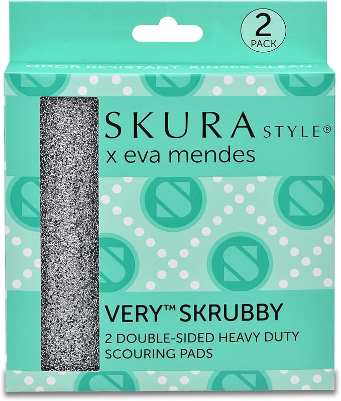 Skura Style x Eva Mendes Very Skrubby Heavy Duty Scouring Pads (Bulk 4 Pack) | Abrasive Kitchen Cleaner for Caked-on, Baked-on Dirt | Durable, Odor-Free, Flexible, Dual Sided