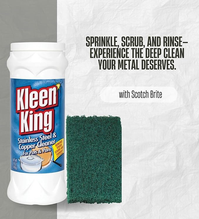Kleen King Fresh Clean Scent Metal Cleaner 14 oz Powder Bundle with Scouring Pad – Cleans and Restores Stainless Steel, Cookware, and Metal Surfaces – Gift Set (2 Items)