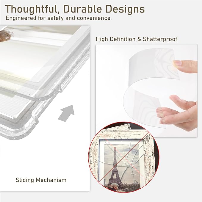 5x7 Picture Frame, Clear Acrylic Photo Frame with White Mat for 4x6 Photos, One-Piece Shatterproof Tool-Free Design, UV-Resistant Waterproof Tabletop Frame for Home Office Decor with 10-Year Warranty