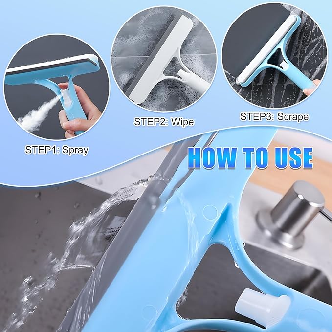 3 in 1 Window Cleaning Scraper,New 3 in 1 Window Cleaner,Squeegee and Scrubber with Spray, for Windows, Walls,Car Windshields, Bathrooms, Kitchens, All-Purpose Window Cleaner Tool (White)