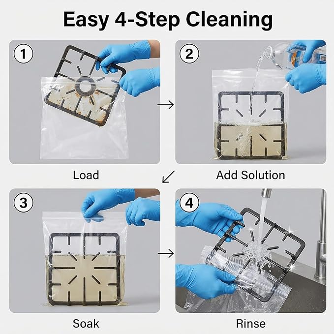 6-Pack Oven Rack Cleaning Bags (4 Large + 2 XL) with Gloves, Reusable Heavy-Duty Leak-Resistant Soak Bags for Deep Cleaning Oven Racks & Grill Grates, No Cleaner Included