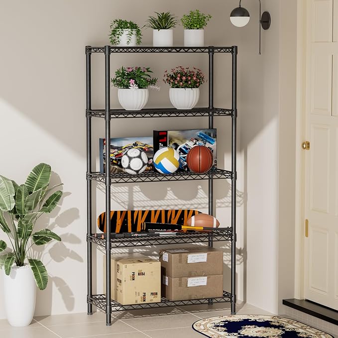 SINGAYE Shelf Closet Wire Shelving：Adjustable Metal Unit for Laundry Room Organization Bathroom Kitchen Home Garage Storage Pantry Rack Shelves