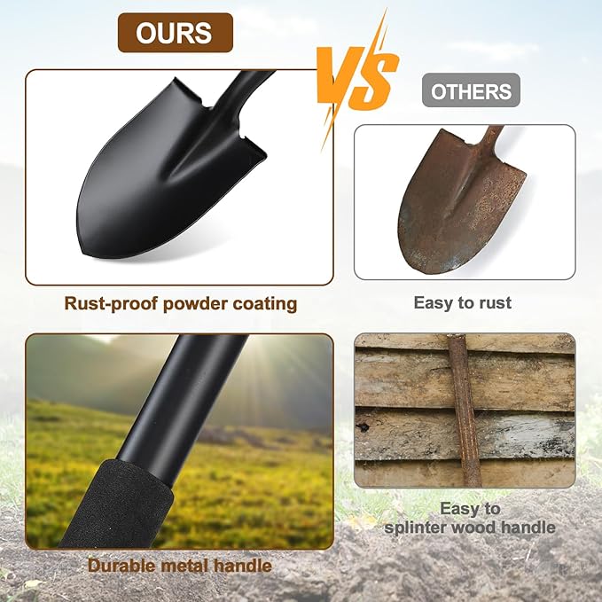 Shovel for Digging, 31" Garden Shovel with Ergonomic D-Grip, Compact Small Metal Spade Shovel for Gardening Camping, Kids Sand Beach Mini Spade, Portable
