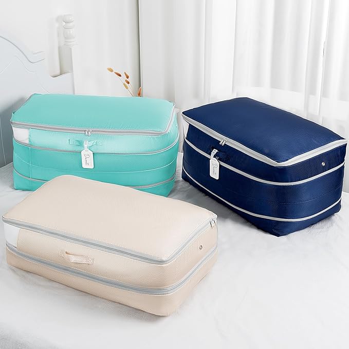 Comforter Storage Bag - Large Capacity Bedding Storage Bags Ultra Space Saving Self Compression Organizer, Washable Compression Bags for Storage Comforter Blanket Duvet, 6-Pack, Navy Blue