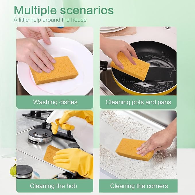 Large Cellulose Sponges, Kitchen Sponge for Dish, Thick Heavy Duty Scrub Pads, Non-Scratch Scrubber for Household/Cookware/Bathroom/Office/Boat 5.5" x 3" x 1" (7 Pack) Yellow