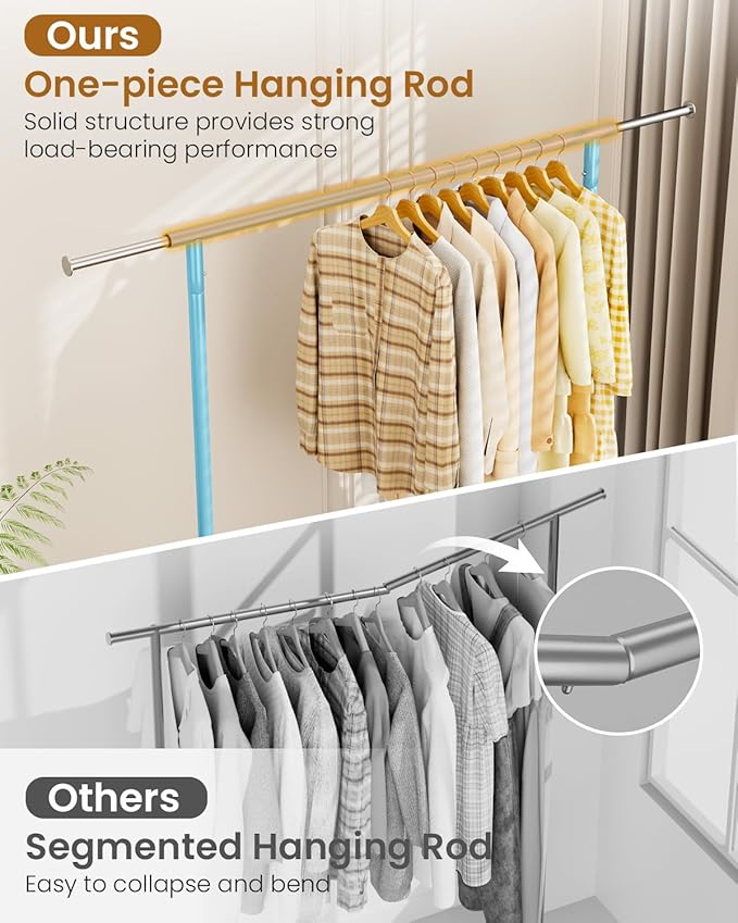 Heavy Duty Clothing Rack, Metal Clothes Rack Load 450 LBS, Rolling Coat Racks for Hanging Clothes with Lockable Wheels, Wardrobe Closet Garment Racks for Bedroom, Sky Blue