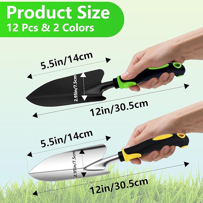 12 Pcs Garden Shovel, Aluminum Alloy Trowel, Heavy Duty Trowel Gardening Tool, Metal Hand Shovel with Ergonomic Handle, Small Shovels for Digging Weeding Planting Transplanting