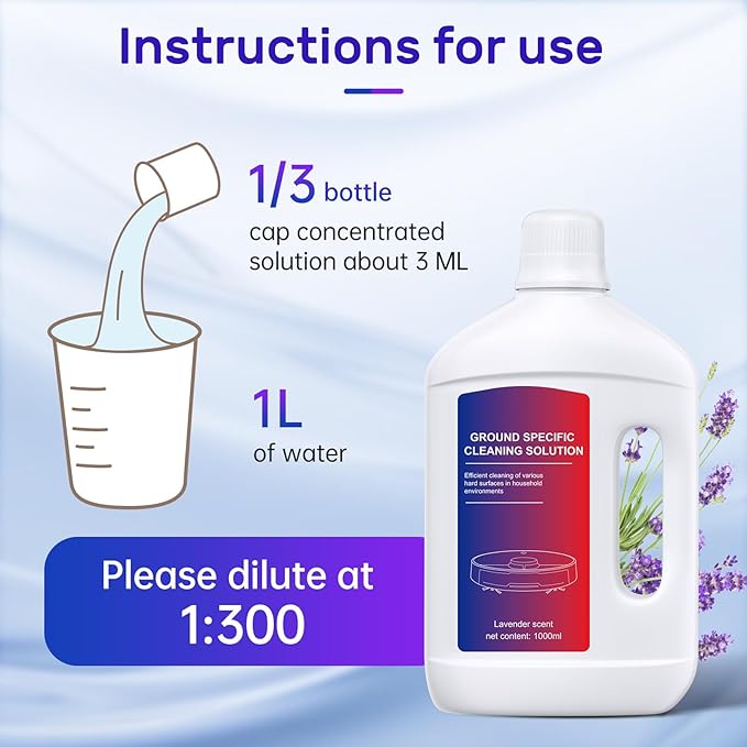 Lavender Floor Cleaning Solution 1L Compatible with Dreame Wet & Dry Vacuum and Robot， Residue & Streak Free,Suitable for All Robot Vacuum Cleaners and Wireless Wet Dry Dual-Use Vacuum Cleaners