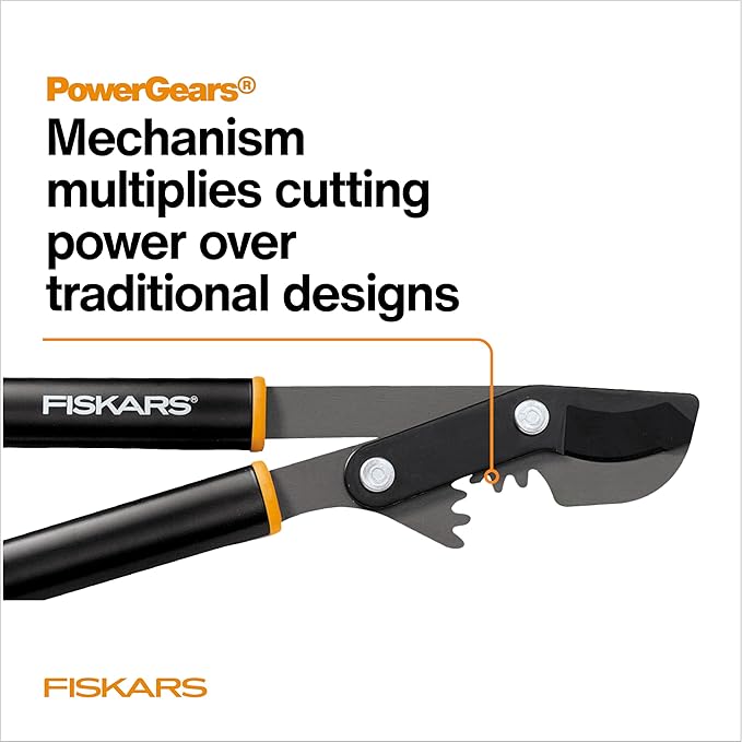 Fiskars 32" PowerGear Bypass Loppers, Patented Mechanism Multiplies Force 3x to Reduce Strain, Heavy-Duty Precision-Ground Steel Blade for Living Growth, Trims Tree Branches up to 2" Diameter