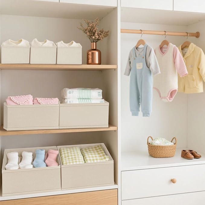 Dorisun Drawer Organizer Clothes - Dresser Organizer for Baby Clothes, Underwear, Sock - Nursery Organization - Foldable Closet Organizatio Dividers for Bra, Belt, Tie (Beige, 6 Pack)