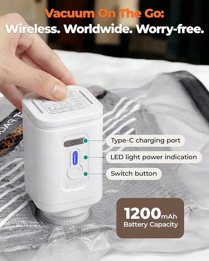 BAGSMART Rechargeable Wireless Pump Travel Storage Bags Set, Portable Space Saver Bags for Travel & Home, Vacuum Compression Seal Bag for Clothing- 18 combo bags