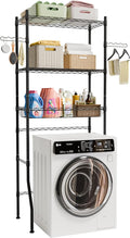 Laundry Room Storage Shelf, 3 Tier Metal Over Washer and Dryer Shelves, Adjustable Washing Machine Shelf with Basket & Hanger Rods, Bathroom Space Saver Shelf, 29.5" L x 17.7" W x 71.2" H, Black