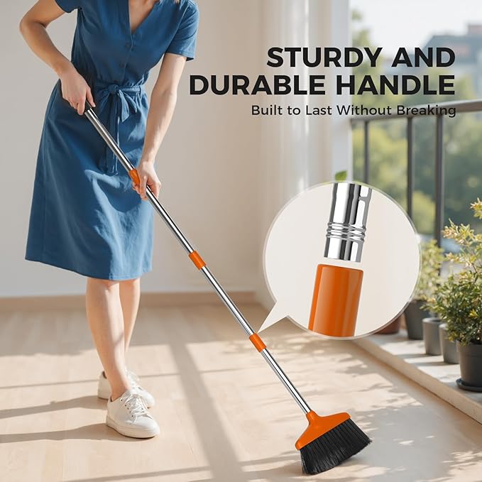 Handy Broom, Indoor/Outdoor Brooms, Duty Kitchen Broom, for Home Garage Kitchen Office Courtyard Lobby Patio Lawn Concrete (1, Orange)