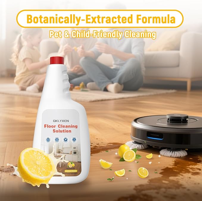 Floor Cleaning Solution Compatible with Roborock Robot Vacuum and Mop Cleaner (Qrevo/Q7/Q10/Saros 10R), Deep Clean For Multiple Hard Floor, Suitable for All Robot Vacuum With Mopping (Lemon)