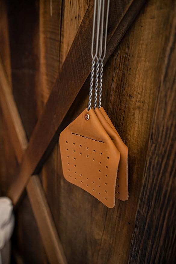 Leather Fly Swatter Set (3 Pack) – 17” Amish-Made Fly Swat w/Real Leather Paddle – Fly Swatters Multi Pack w/Metal Handle – Bug Swatter, Mosquito Swatter, Wasp Swatter (Brown)