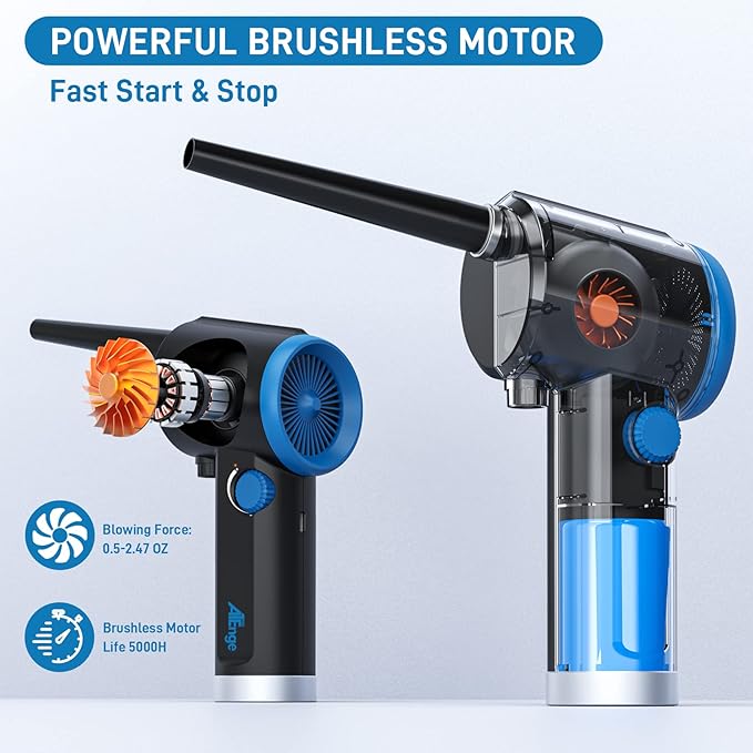 ATEngeus Compressed Air Duster, Electric Air Duster, Cordless Air Duster for Computer, Stepless Speed, Keyboard Cleaner, Replace Canned Air, Brushless Motor, 6000mAh