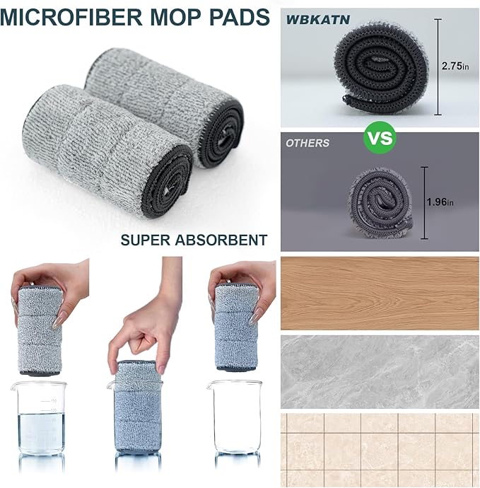 Large Mop and Bucket with Wringer Set for Home, Hands Free Flat Floor Mop and Bucket System with 4 Washable Microfiber Pads, Wet and Dry Use, Mops for Floor Cleaning, Two Bucket Mop System