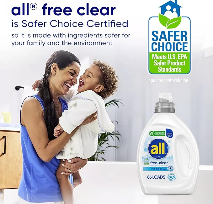 all free clear, Original, Liquid Laundry Detergent for Sensitive Skin, Unscented and Hypoallergenic, Concentrated, 50oz, 66 Loads