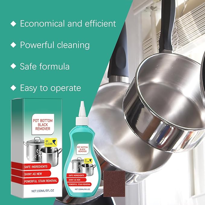 Liquid Pot and Pan Cleaner for Burnt On Food & Grease, Tough Stove Top and Cookware Cleaner, Removes Stubborn Stains on Stainless Steel, Cast Iron, Copper Pots - 5 fl oz
