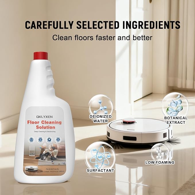 Floor Cleaning Solution Compatible with Roborock (Q5/Q7/Q8/Q10/S7/S8/Saros 10R/F25/Qrevo Series) , All Robot Vacuums & Cordless Wet Dry Vacuum with Mopping, 5 Bottle Original Floor Cleaner Refill