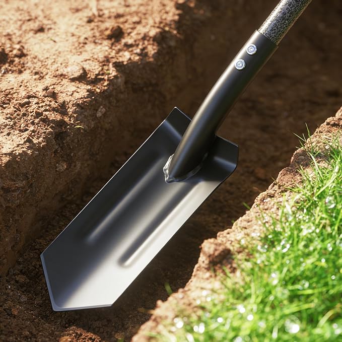 60-Inch Adjustable Long Handle Trench Shovel - 4 Inch V-Shape Garden Spade with Foot Step, Ergonomic Back-Saver Design for Easy Digging, Weed Removal, Edging, Planting, and Home Landscaping Projects