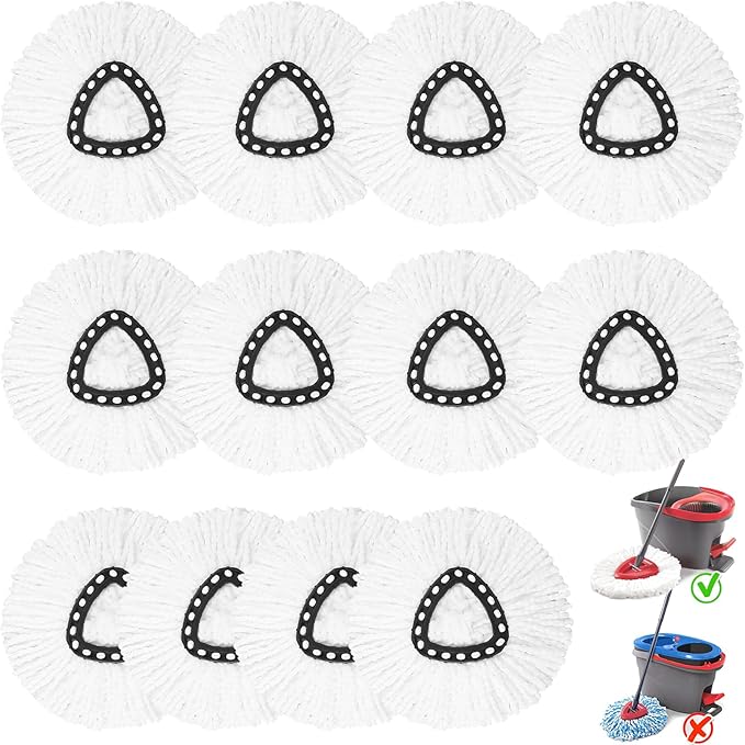 12 Pack Spin Mop Replacement Heads, 100% Microfiber Spin Mop Refill for Easy Wring Compatible with Triangle Spin Mop, 360 Degree Spinning Mop Replace Head for Floor Cleaning