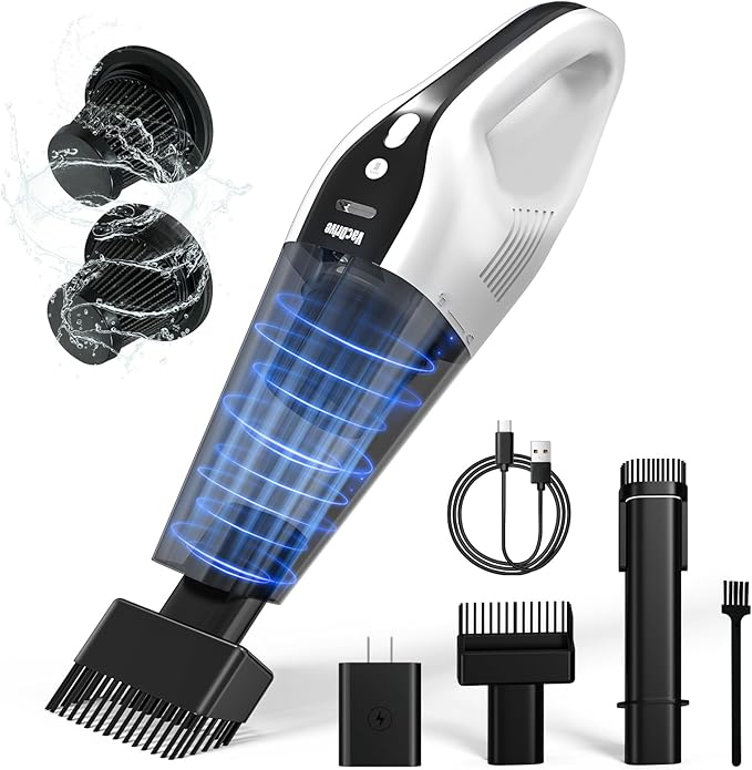 Handheld Vacuum Cordless, Ultra-Strong Suction Car Vacuum Portable Cordless, Rechargeable Hand Held Car Vacuum Cleaner High Power with Multi-Nozzles & Washable Filter for Car, Home, Pets, White