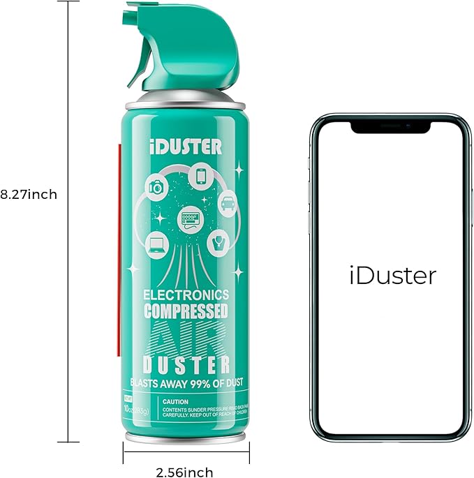 iDuster Compressed Canned Air Duster - 2 PCS Disposable Compressed Air Duster Can Cleaning for Computer,Keyboard, Jewelry, Car and Cellphone, 10oz